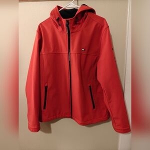 Tommy Hilfiger Red-Orange Hooded Water-Resistant Softshell Jacket
